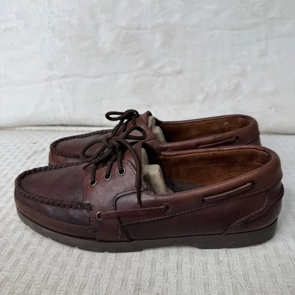 Cary Mens Leather Moccasin Boat Shoes Brown Size 9.5 M Made In China